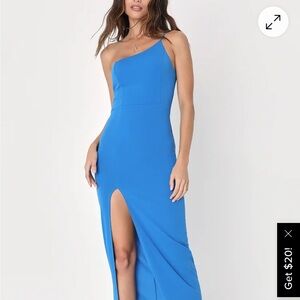 Lulu’s Elegant Blue One-Shoulder Dress